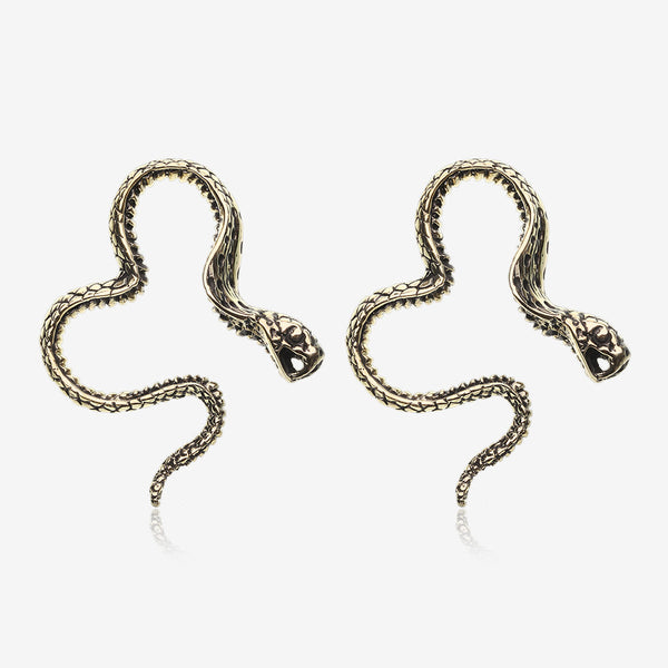 A Pair of Vicious Cobra Snake Swirl Golden Brass Hoop Ear Weight Hanger