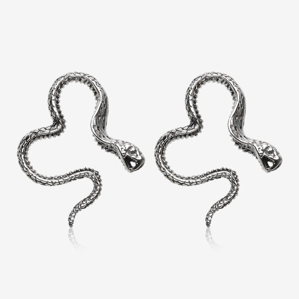 A Pair of Vicious Cobra Snake Swirl White Brass Hoop Ear Weight Hanger