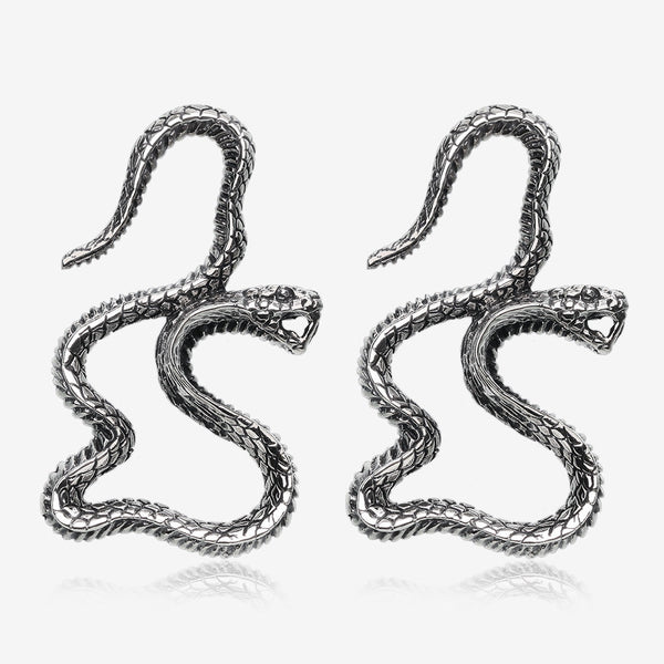 A Pair of Vicious Cobra Snake Dance White Brass Hoop Ear Weight Hanger