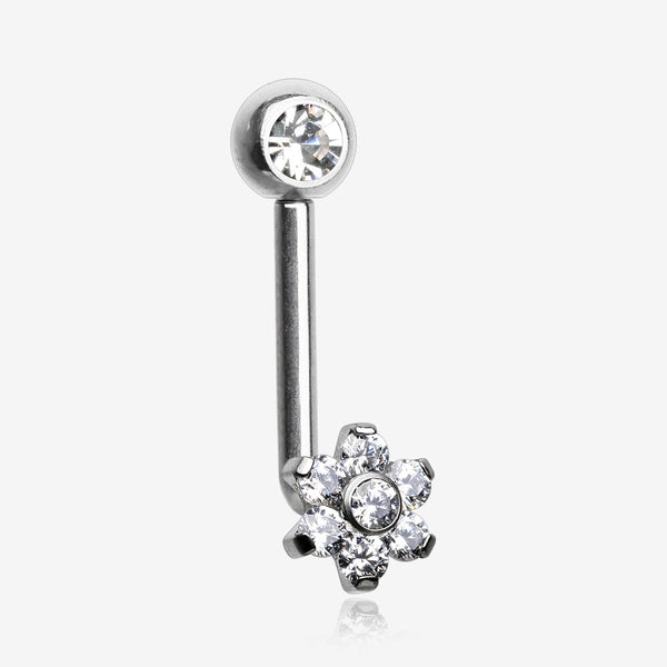 Implant Titanium Flower Sparkle Internally Threaded VCH Bent Barbell-Clear Gem