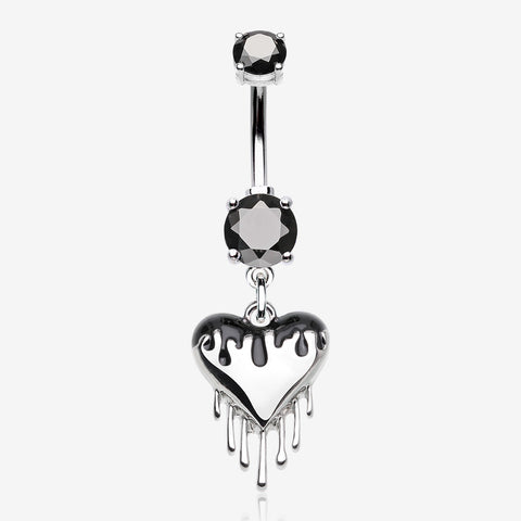 Dark Love Dripping Heart Dangle Belly Button Ring-Black