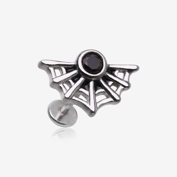 Spider Web Sparkle Internally Threaded Steel Flat Back Stud Labret-Black