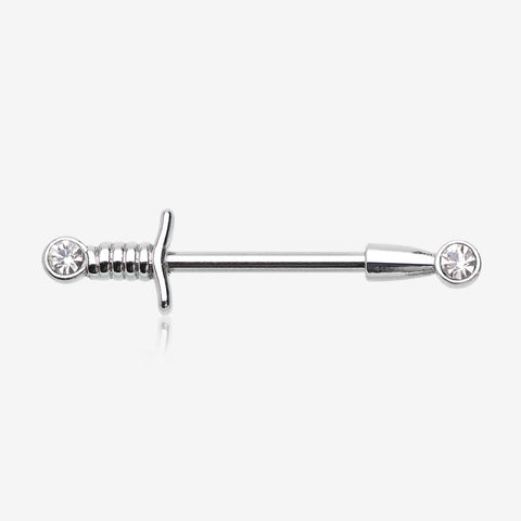 A Pair of Classic Sparkle Dagger Sword Nipple Barbell-Clear Gem