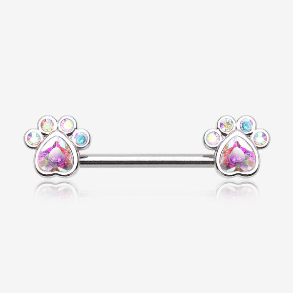 A Pair of Sparkle Adorable Paws Nipple Barbell-Aurora Borealis