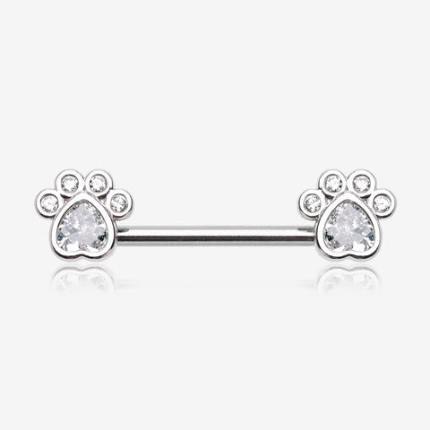 A Pair of Sparkle Adorable Paws Nipple Barbell-Clear Gem