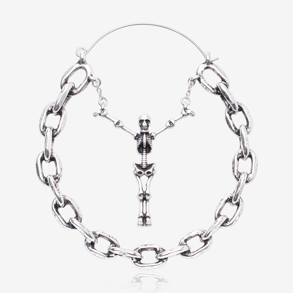 A Pair of Chained Skeleton Crucifix Plug Hoop Earring