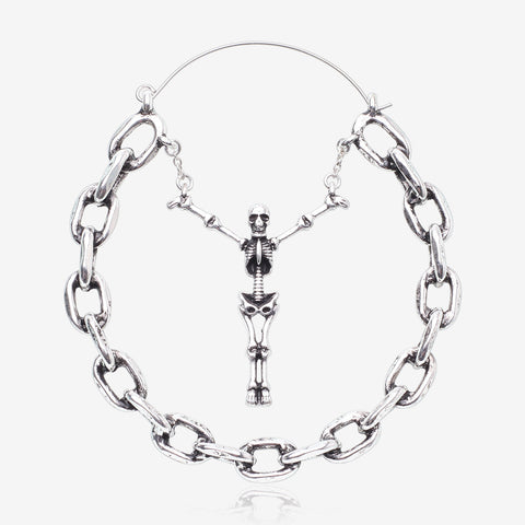 A Pair of Chained Skeleton Crucifix Plug Hoop Earring