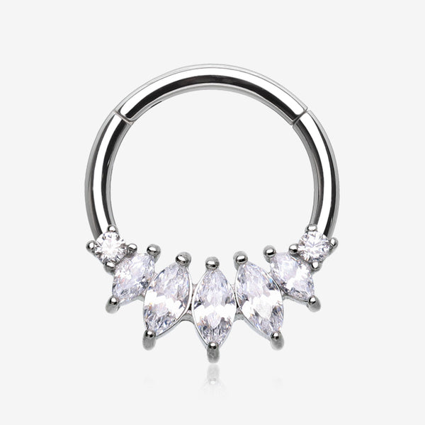 Brilliant Sparkle Marquise Grand Floral Clicker Hoop Ring-Clear Gem