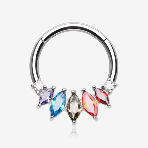 Brilliant Sparkle Marquise Grand Floral Clicker Hoop Ring-Multi-Color