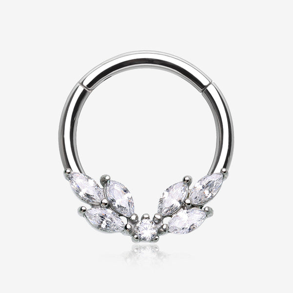 Brilliant Sparkle Marquise Floral Wreath Clicker Hoop Ring-Clear Gem