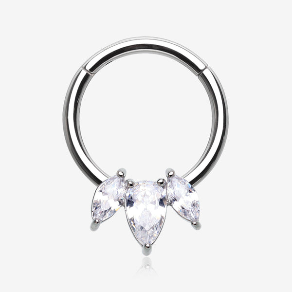 Brilliant Sparkle Teardrop Marquise Drop Clicker Hoop Ring-Clear Gem