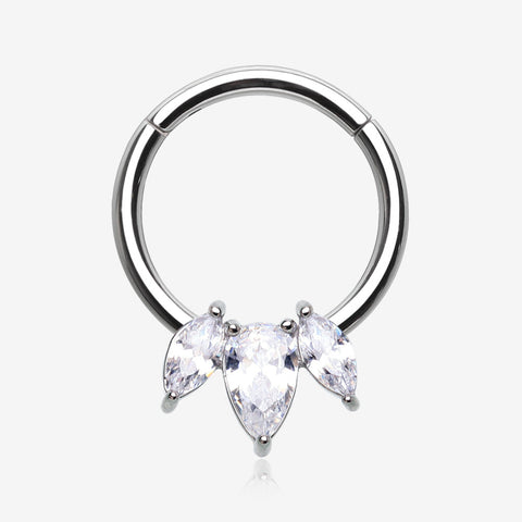 Brilliant Sparkle Teardrop Marquise Drop Clicker Hoop Ring-Clear Gem