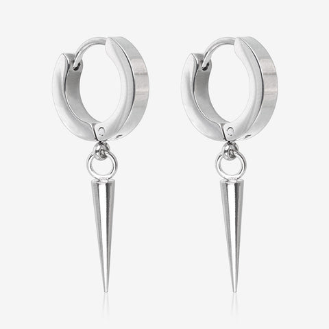 A Pair of Huggie Hoop with the Spike Dangle Steel Earring