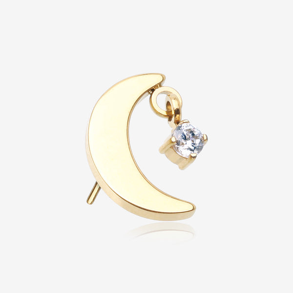 Pure24K Implant Grade Titanium OneFit Threadless Crescent Moon Sparkle Dangle Top Part-Clear Gem