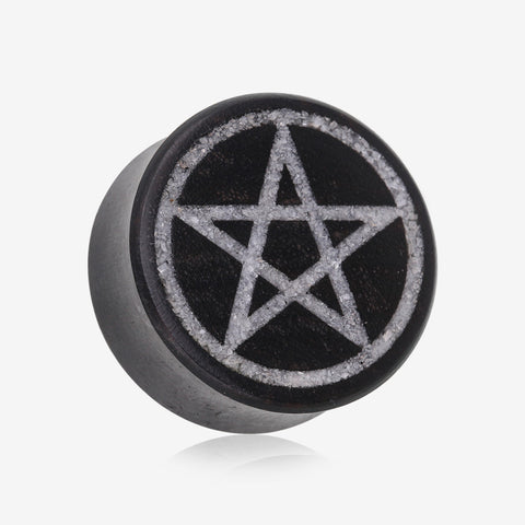 A Pair of Crystal Quartz Pentagram Inlay Ebony Wood Double Flared Ear Gauge Plug