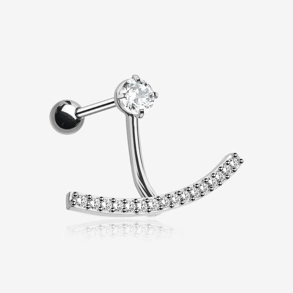 Sparkle Journey Curve Ear Jacket Cartilage Barbell Earring-Clear Gem