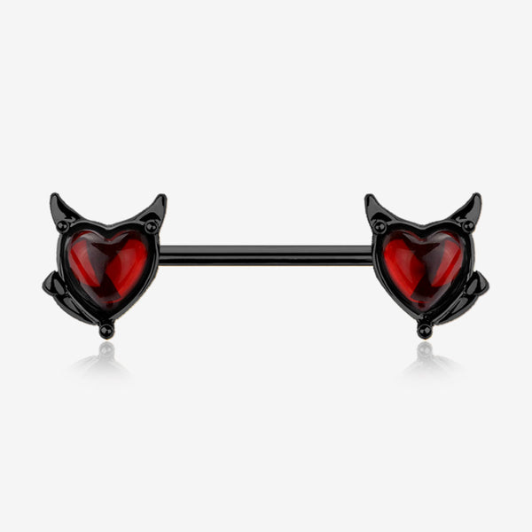 A Pair of Blackline Devil Heart Sparkle Nipple Barbell-Red