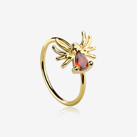 Golden Spider Sparkle Bendable Hoop Ring-Red