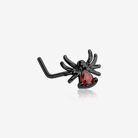 Blackline Spider Sparkle L-Shaped Nose Ring-Red