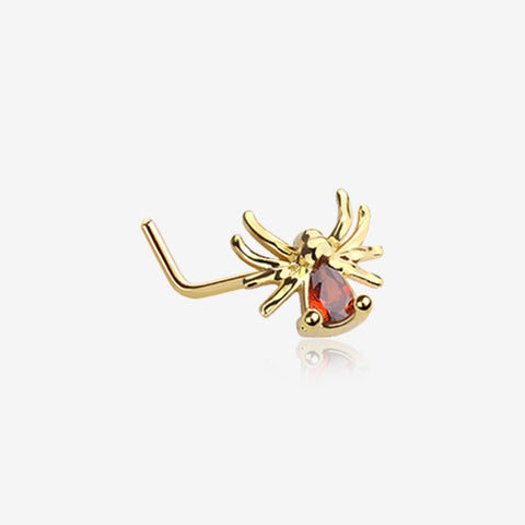 Golden Spider Sparkle L-Shaped Nose Ring-Red