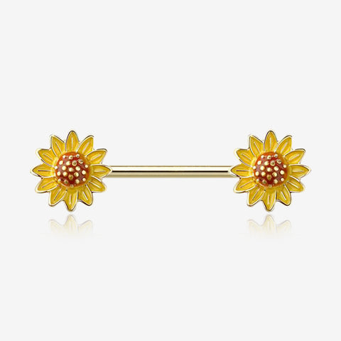 A Pair of Golden Sunflower Blossom Nipple Barbell