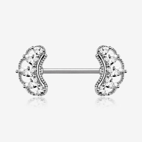 A Pair of Bohemian Arc Elegance Sparkle Nipple Barbell-Clear Gem