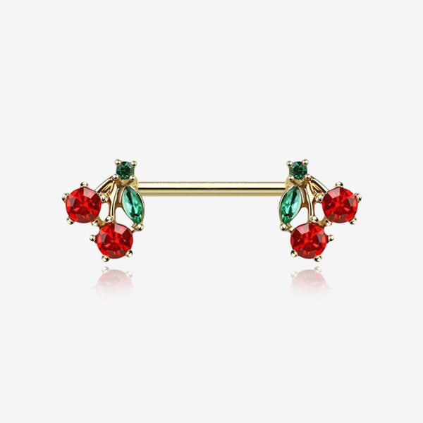 A Pair of Golden Luscious Cherry Fruit Sparkle Nipple Barbell