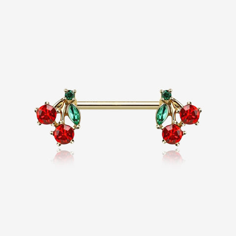 A Pair of Golden Luscious Cherry Fruit Sparkle Nipple Barbell