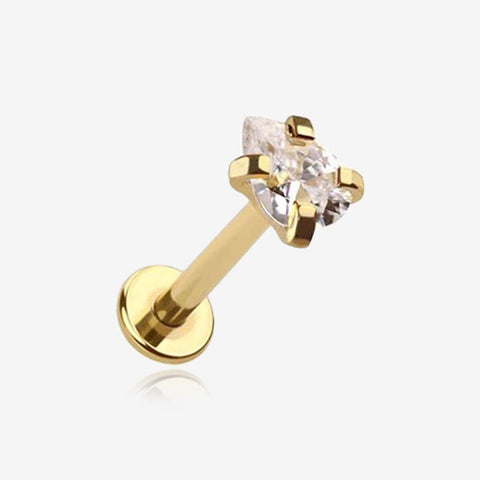 Golden Teardrop Prong Set Sparkle Top Internally Threaded Labret Flat Back Stud-Clear Gem