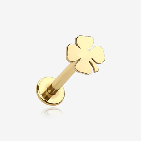 Golden Lucky Charm Clover Top Internally Threaded Labret Flat Back Stud