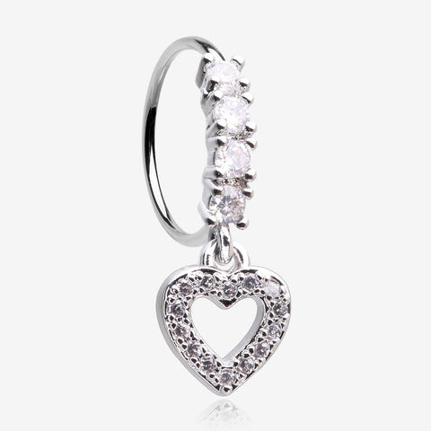 Heart Loop Sparkle Dangle Multi-Gem Lined Bendable Hoop Ring-Clear Gem