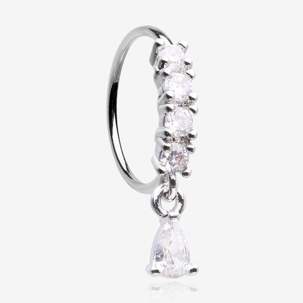 Brilliant Teardrop Prong Gem Sparkle Multi-Gem Lined Bendable Hoop Ring-Clear Gem