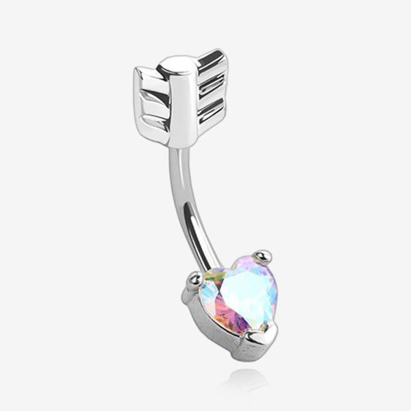 Cupid's Arrow Heart Sparkle Belly Button Ring-Aurora Borealis