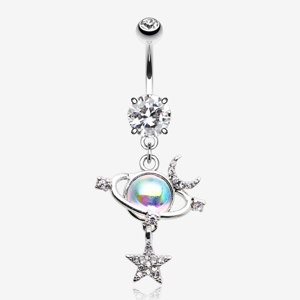 Aurora Celestial Sparkle Sun and Moon Orbit Belly Button Ring-Clear Gem