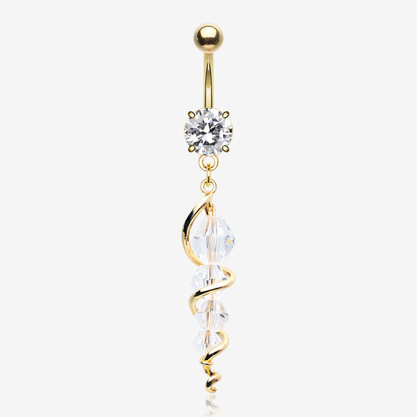 Golden Swirly Sparkle Spiral Chandelier Belly Button Ring-Clear Gem