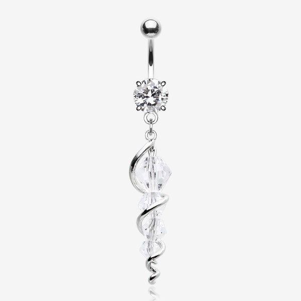 Swirly Sparkle Spiral Chandelier Belly Button Ring-Clear Gem