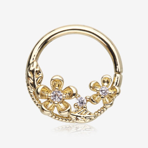 Golden Flower Garden Sparkle Bendable Hoop Ring-Clear Gem