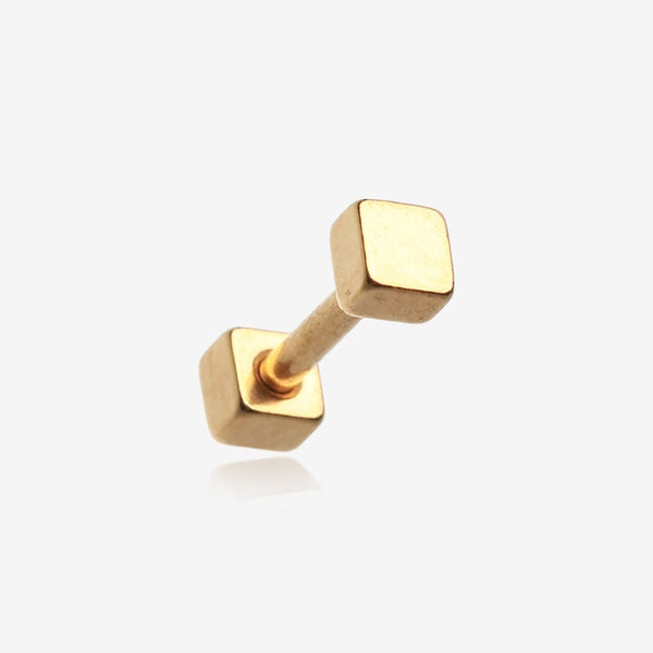 Golden Square Cartilage Tragus Barbell-Gold