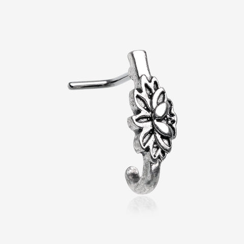 Vintage Lotus Flower L-Shaped Nose Hoop Ring