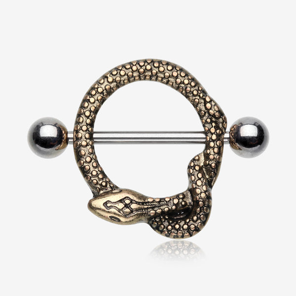 A Pair of Golden Serpent Snake Nipple Shield Ring