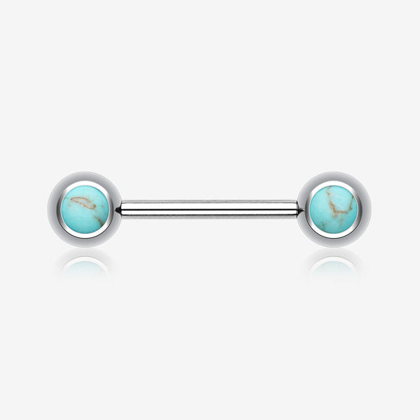 A Pair of Turquoise Stone Nipple Barbell Ring-Blue/Aqua