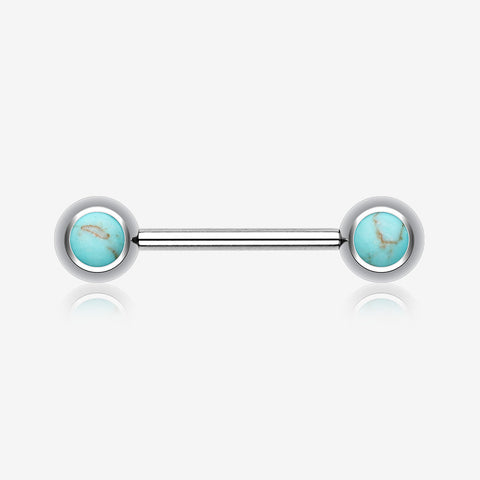 A Pair of Turquoise Stone Nipple Barbell Ring-Blue/Aqua