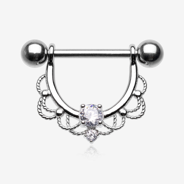 Turan Sparkle Dangle Nipple Barbell Ring-Clear Gem