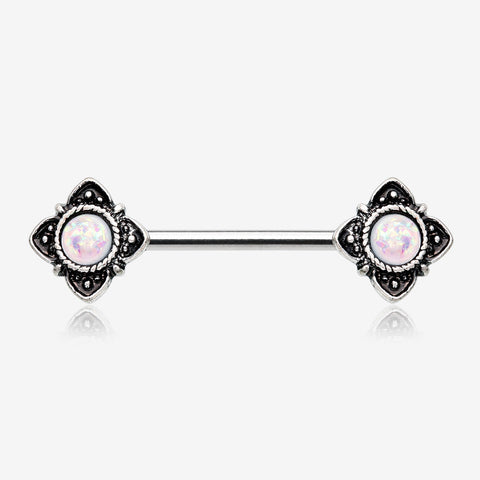 A Pair of Mystique Opal Vintage Nipple Barbell-White