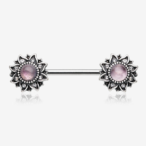 A Pair of Mystique Flower Amethyst Vintage Nipple Barbell-Purple