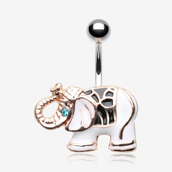 Maharajas Elephant Belly Button Ring-Clear Gem/White