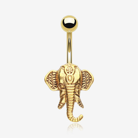 Golden Ganesha Elephant Belly Button Ring-Gold