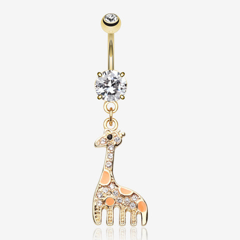 Adorable Giraffe Belly Button Ring-Clear Gem