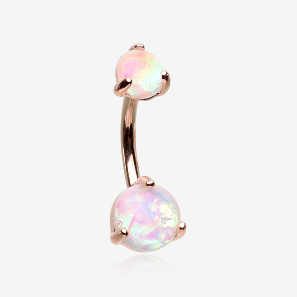 Rose Gold Prong Set Iridescent Unicorn Revo Belly Button Ring-White