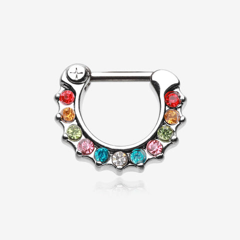 Sparkle Loop Multi-Gem Septum Clicker-Rainbow